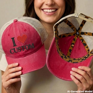 Berretto da Donna Lavato con Retro in Mesh | Cappello con Coda di Cavallo Personalizzato Vintage in Cotone Trucker Regolabile