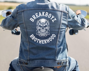 Breakboy Brotherhood Skull Biker Denim Jacket | Men's Jean Jacket with Metal Buttons