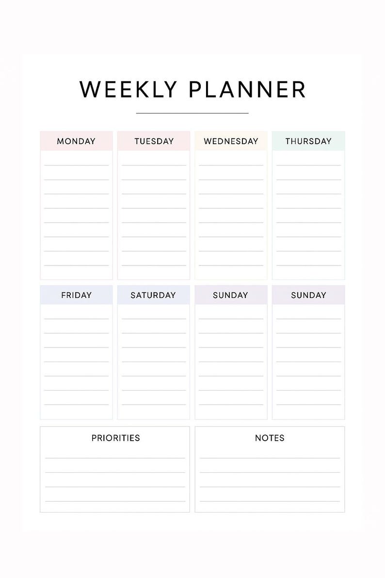 Weekly Planner Printable – Minimalist Pastel Schedule Organizer ...
