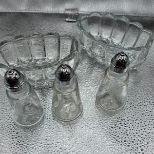 Princess House Heritage Crystal Salt And Pepper Shakers And Silverware Holders