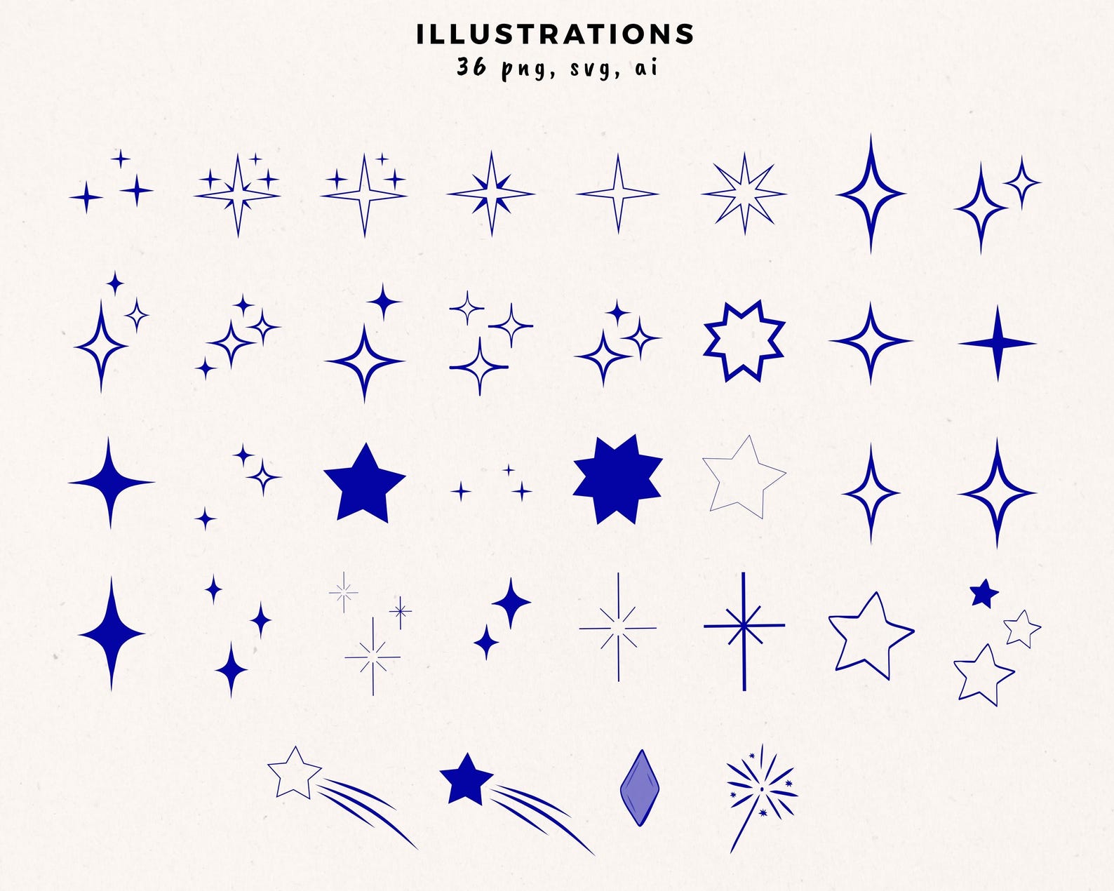 Hand Drawn Star SVG PNG Clipart Bundle, Sparkle Illustrations ...