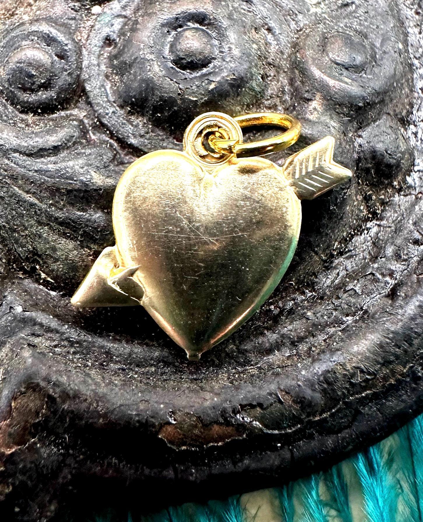 Vintage Raw Brass Small HEART WITH ARROW Charm for Necklace Vintage Raw Brass Small HEART WITH ARROW Charm for Necklace