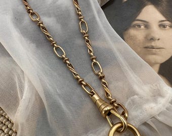 Victorian Style Brass CHARM HOLDER Necklace Spring Ring Swivel Clip Dog Fob Pocket Watch Chain Make Your Own Add Charms Fancy Infinity Twist