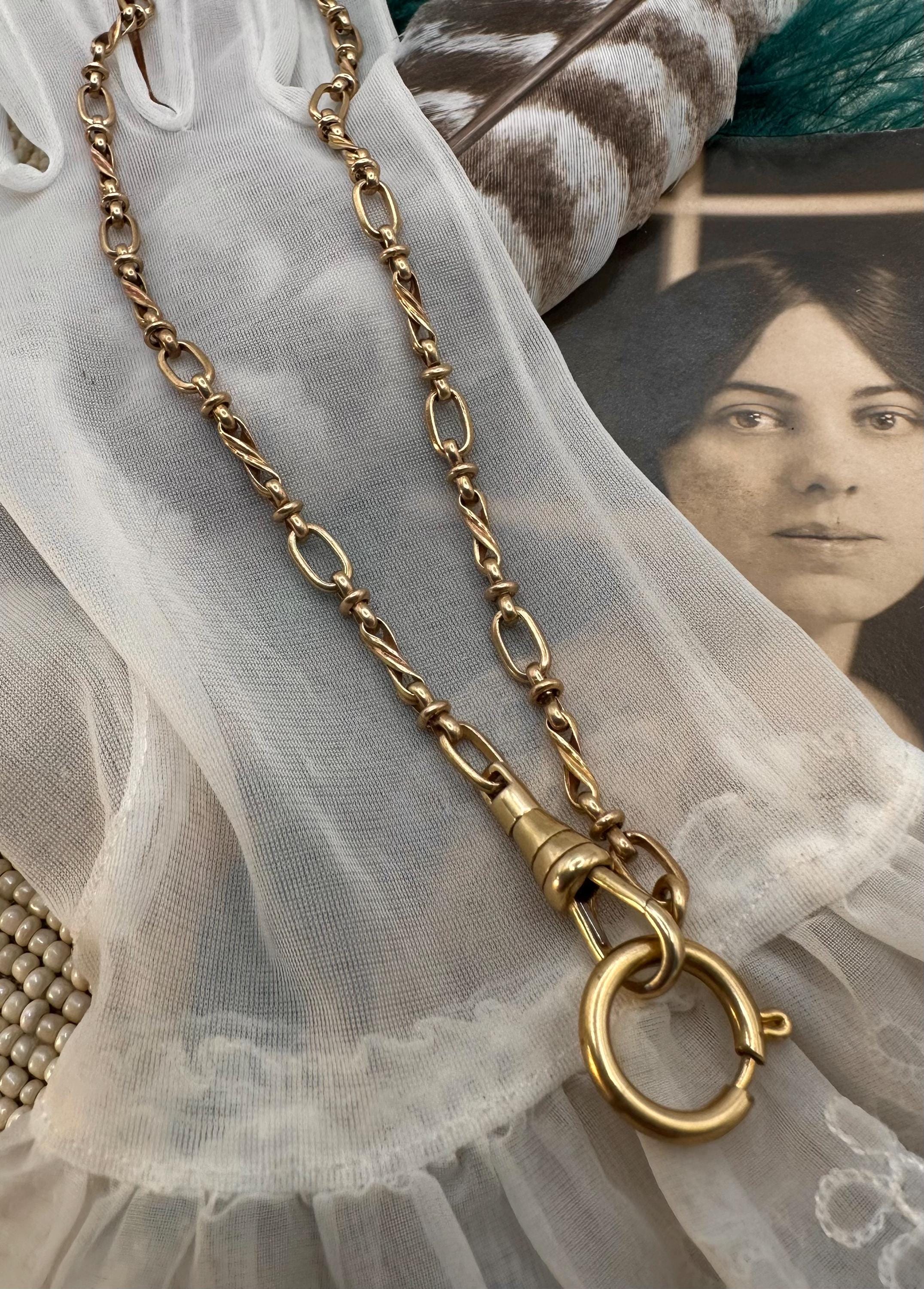 Victorian Style Brass CHARM HOLDER Necklace Spring Ring Swivel