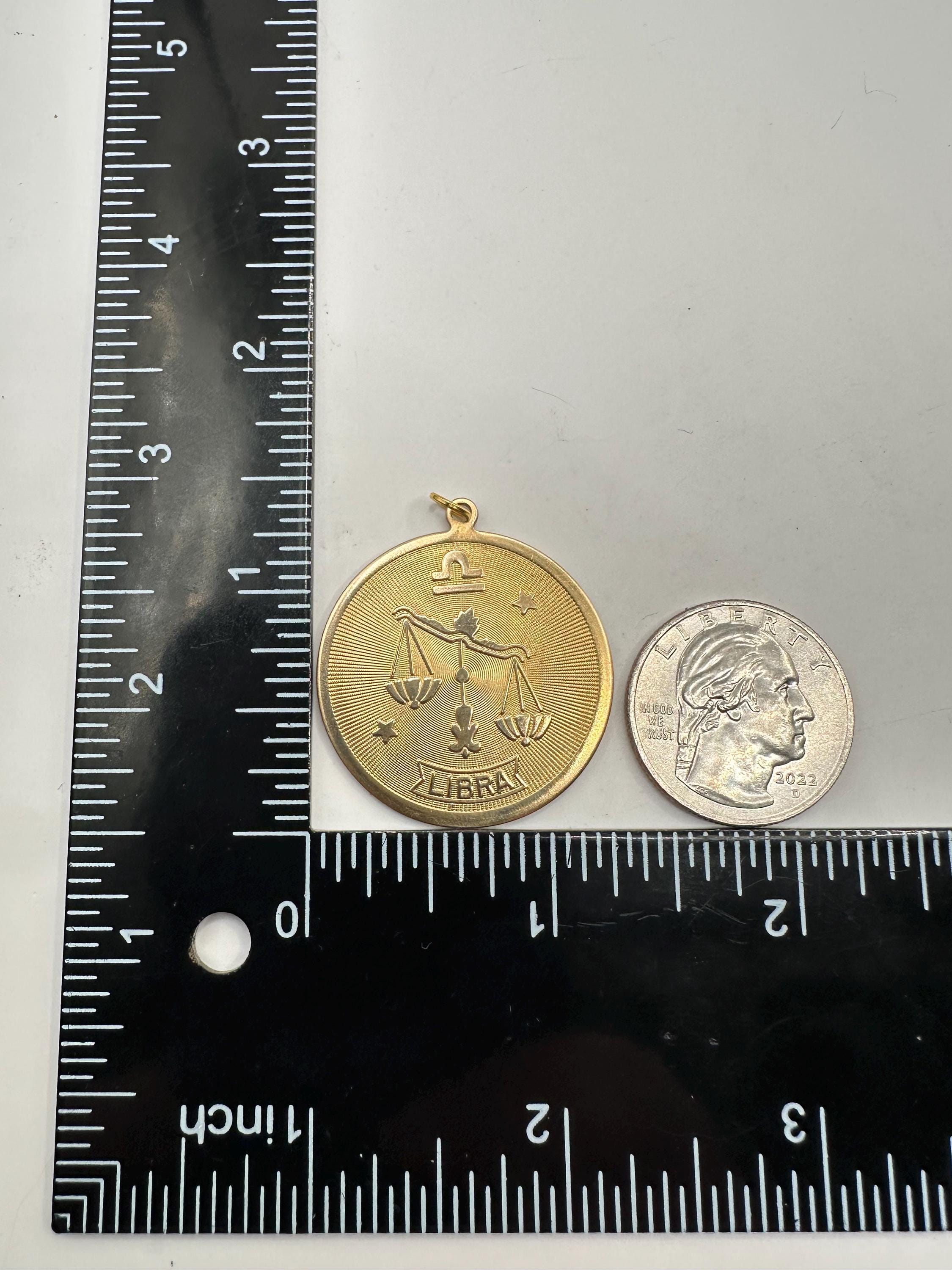 Vintage Raw Brass Big LIBRA ZODIAC TAG Charm for Necklace Pendant 