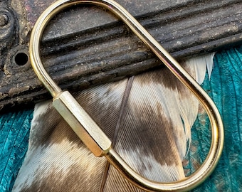 Vintage Style Brass Large OVAL CARABINER CLASP Key Fob Charm Holder Purse Clip Bag Accessory Gold Gift for Her Him Key Holder Keychain