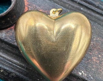 Vintage Raw Brass Victorian BIG PUFFY HEART Charm for  display picture 1