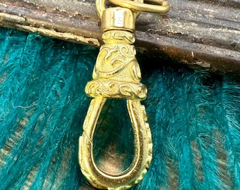 Vintage Victorian Style Raw Brass ORNATE Swivel CLIP CLASP Charm Holder for Necklace Pendant Gold Gift for Her Pocket Watch Fob