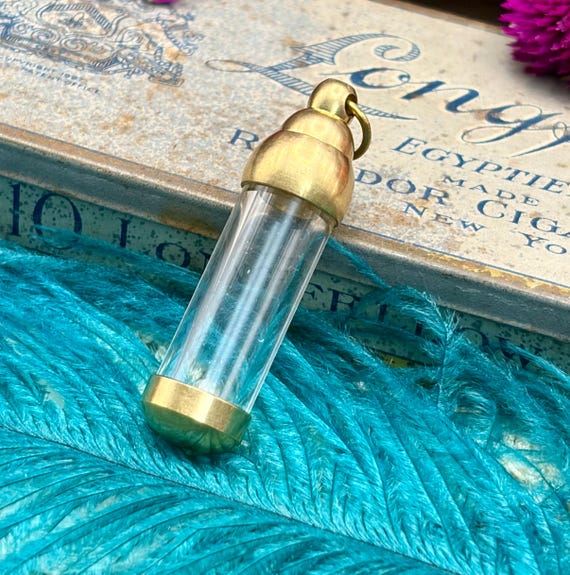 Vintage Style Antique Brass URN GLASS VIAL Gold Charm Pendant for Necklace Jewelry Gift Her Him Witchy Keepsake