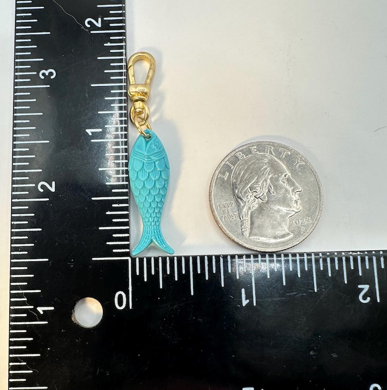 Vintage Raw Brass Clip On Charm GERMAN Resin TURQUOISE FISH for Necklace Holder Pendant Gold Bracelet Small Lobster Claw Clasp Chunky image 6