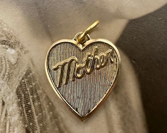 Vintage Raw Brass MOTHER HEART Charm For Necklace Pendant Gold Stamping Mother’s Day Gift Mom Birthday Her Woman