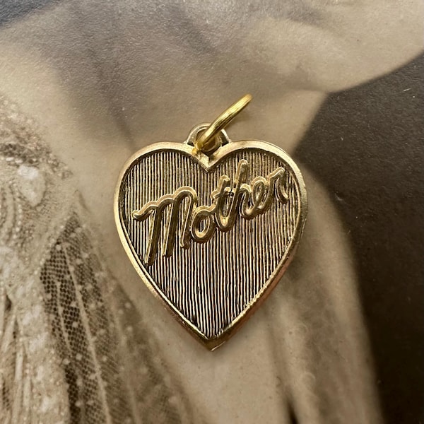 Vintage Raw Brass MOTHER HEART Charm For Necklace Pendant Gold Stamping Mother’s Day Gift Mom Birthday Her Woman