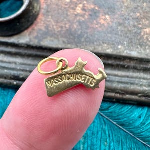 Vintage Raw Brass TINY STATE of MASSACHUSETTS Charm for Necklace Pendant Gold Stamping Bracelet Earrings Anklet Dainty Travel