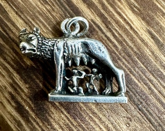 Vintage Sterling Silver Rome Capitoline Wolf Statue Charm Pendant - Ancient Rome Romulus and Remus Suckling | Lupa She-Wolf and Twins