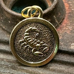 Vintage Style Goldtone ZODIAC SCORPIO ROUND Pendant Charm for Necklace Gold Jewelry Making Supplies Trendy Chunky Tierracast Tag