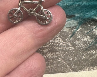 Vintage Sterling Silver MOVABLE BICYCLE BIKE Travel Charm Souvenir Finding Bracelet Necklace Anklet Race Sports Ride Wheels 3D