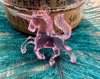 Vintage Pink GERMAN RESIN UNICORN Charm Pendant for Necklace Fantasy Coquette Jewelry Chunky Gift for Her