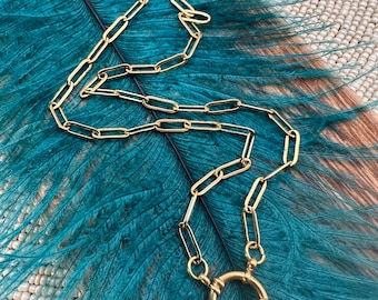 DIY Gold CHARM HOLDER Paperclip Necklace Spring Ring Make Your Own Add Charms Custom Customize Dainty Stainless Steel Gold Plated Chain