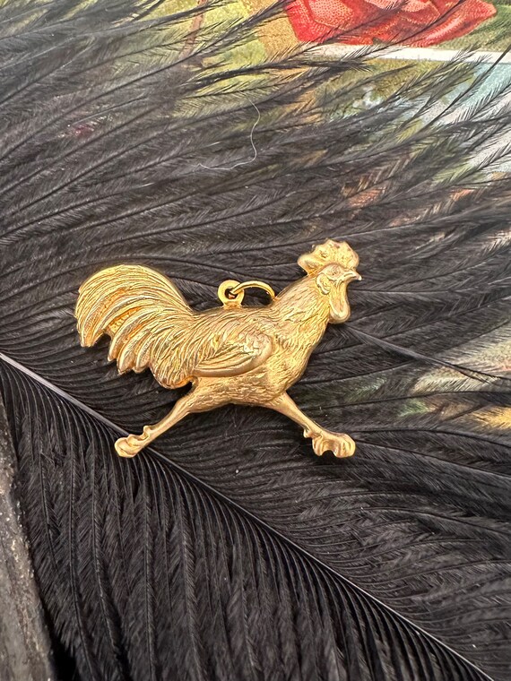 Vintage Raw Brass RUNNING ROOSTER Chicken Charm Pendant for