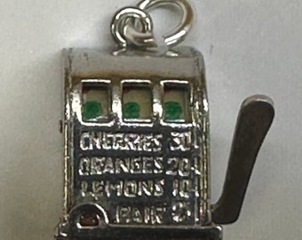 Vintage Sterling Silver Jackpot Gambling Slot Machine MOVABLE Travel Charm Souvenir  5 g