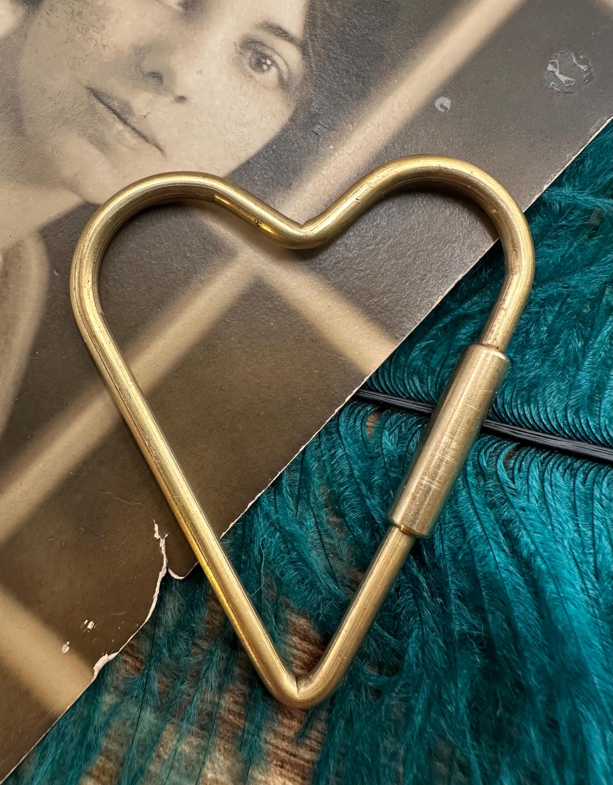 Vintage Style Brass Large HEART CARABINER CLASP Key Fob Charm Holder Purse Clip Bag Accessory Gold Gift for Her Him Key Holder Keychain