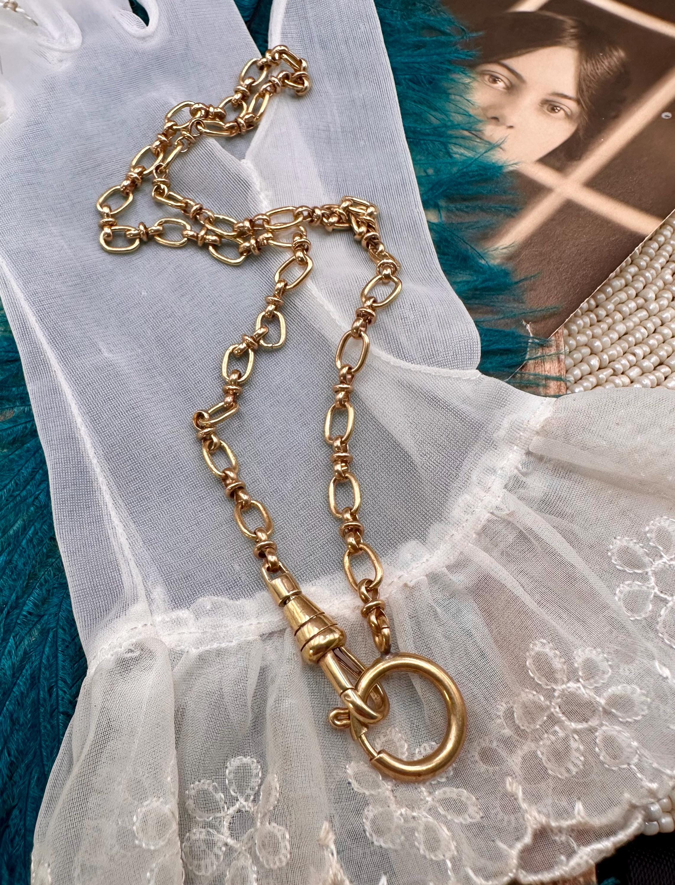 Victorian Style Brass CHARM HOLDER Necklace Spring Ring Swivel