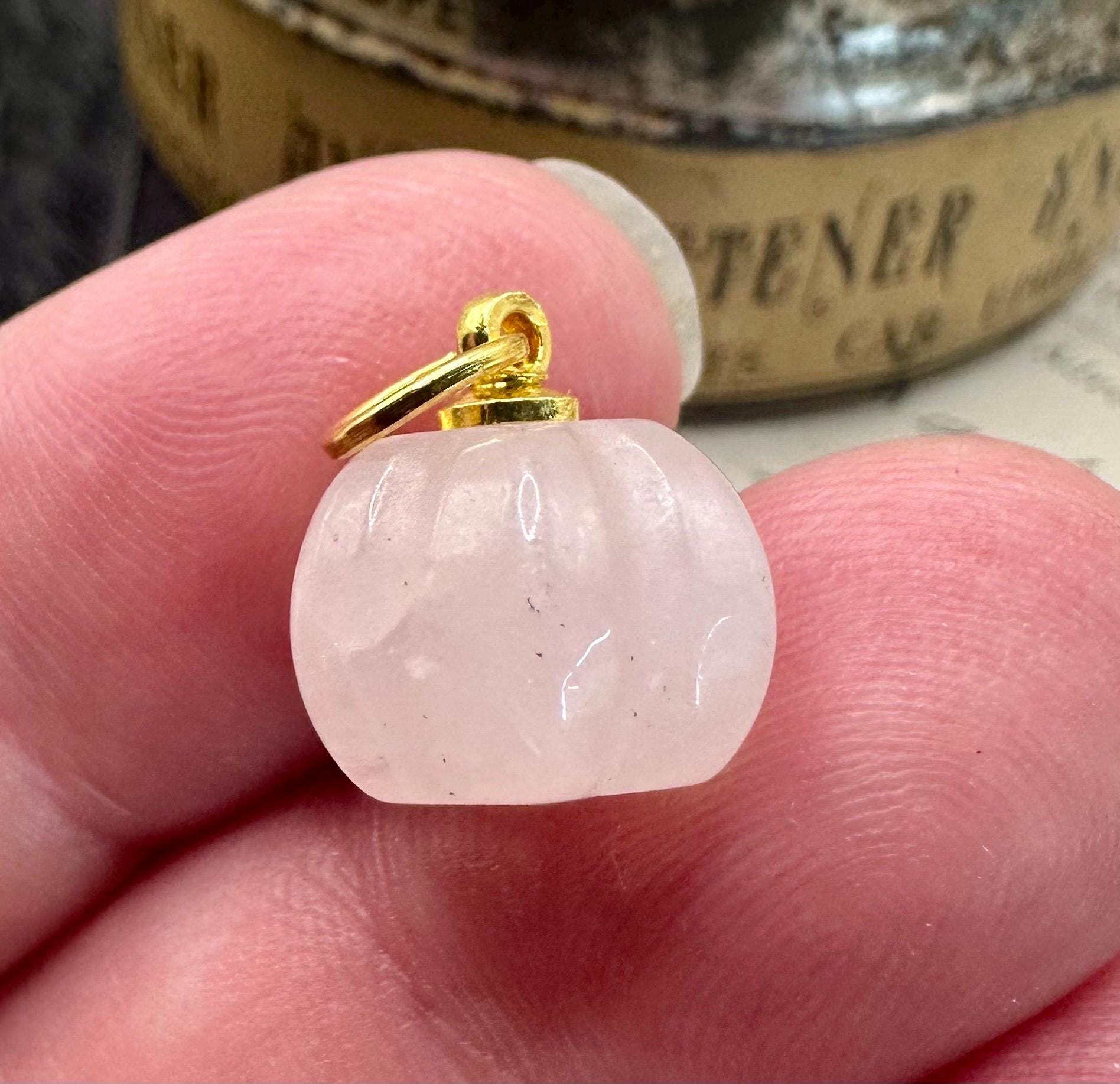 PINK Rose Quartz PUMPKIN Charm for Necklace Pendant Chunky Gift