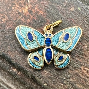 Vintage Blue CLOISONNÉ ENAMEL BUTTERFLY Charm Pendant for Necklace