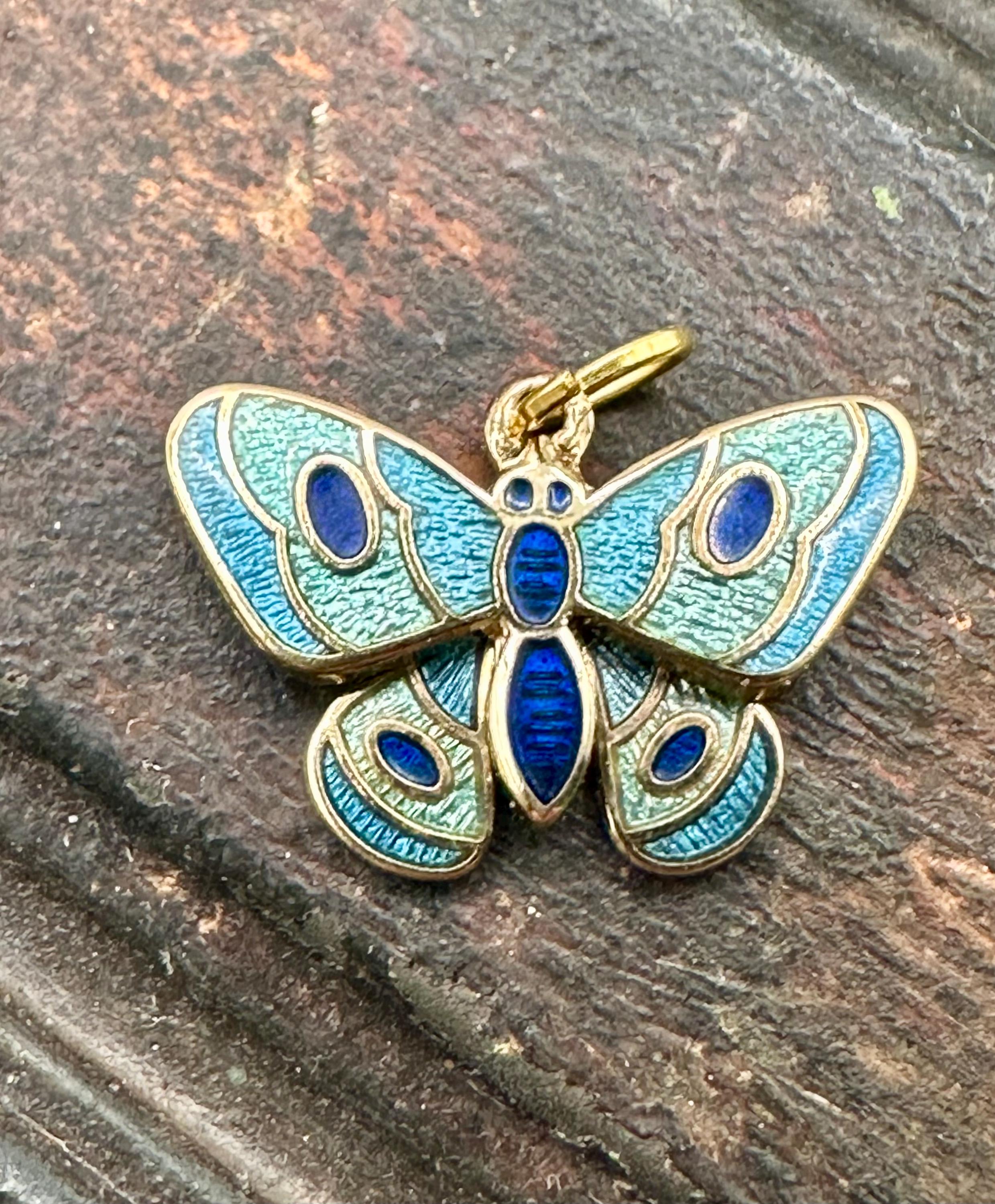 Broche Vintage Papillon En émail Cloisonné Sous Résine, Couleur Or – État Impeccable, Bijou Fantaisie Rétro