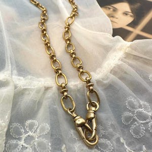 Victorian Style Brass CHARM HOLDER Necklace DOUBLE Swivel Clip Clasp Handmade Link Chain Make Your Own Add Charms Custom Gold Fancy
