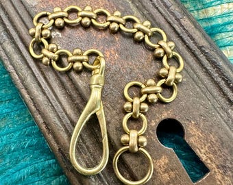 Vintage Raw Brass Victorian CLIP CHARM HOLDER Chain Gold Gift for Her Key Fob Clip On Charms Swivel Clasp Bag Necklace Pendant