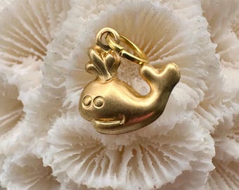 Vintage Raw Brass HAPPY LITTLE WHALE Charm for Necklace Bracelet Anklet Pendant Gold Stamping Gift Her Jewelry Beach Nautical Tiny Dainty