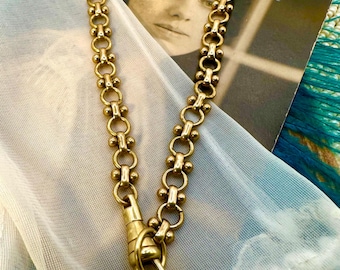 Victorian Style Brass CHARM HOLDER Necklace Swivel Clip Dog Fob Pocket Watch Chain Make Your Own Add Charms Custom Gold Fancy Handmade