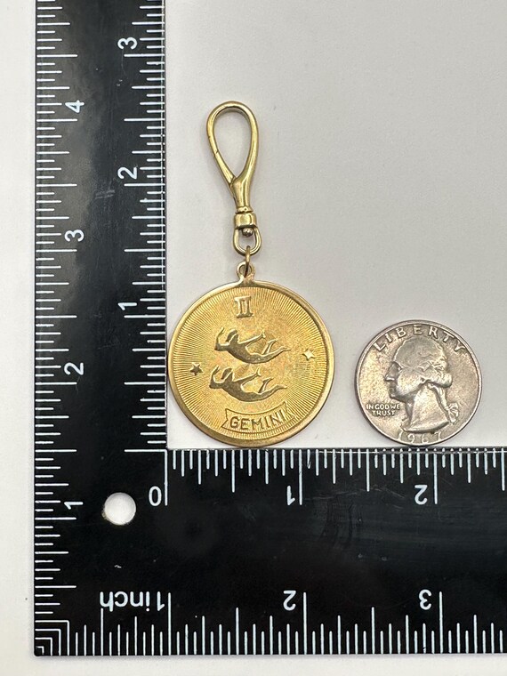 Vintage Raw Brass BIG GEMINI Zodiac PURSE Charm Gold Gift for Her