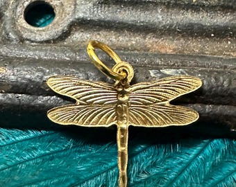 Vintage Victorian Style Raw Brass LITTLE DRAGONFLY Charm