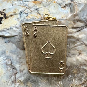 Vintage Raw Brass KING ACE CARDS Lucky Charm for Necklace Pendant Gold Stamping Jewelry Making Bracelet Poker Big Slick Winning Hand Casino