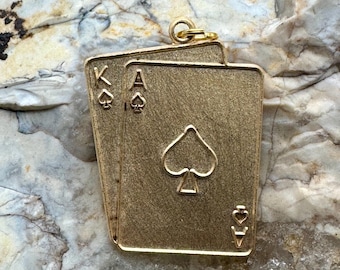 Vintage Raw Brass KING ACE CARDS Lucky Charm for Necklace Pendant Gold Stamping Jewelry Making Bracelet Poker Big Slick Winning Hand Casino