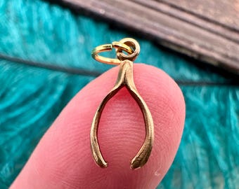 Vintage Raw Brass TINY LUCKY WISHBONE Charm Pendant for Necklace Gold Stamping Jewelry Making Bracelet Earrings Anklet Gift Her Good Luck
