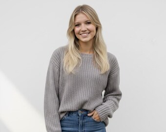Crochet Sweater Pattern PDF, Crewneck Granny Stitch Pullover in Sizes XS-XXL