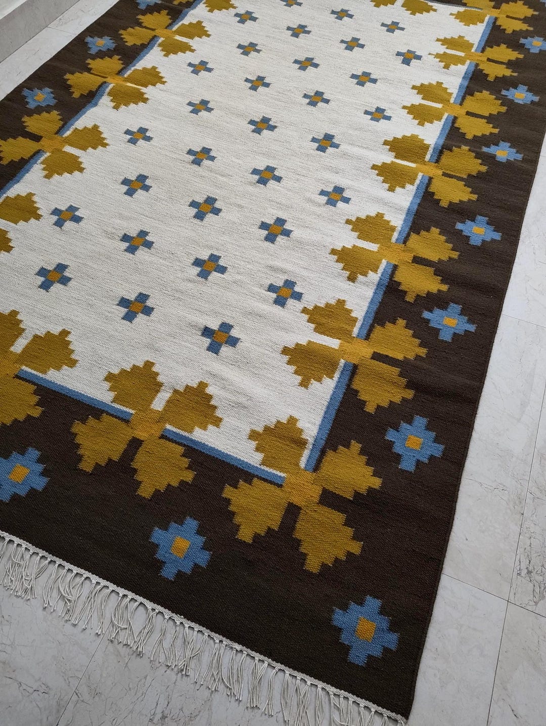 Yellow Floral Kilim Rug – Handwoven Wool Flatweave, Custom Size - Etsy