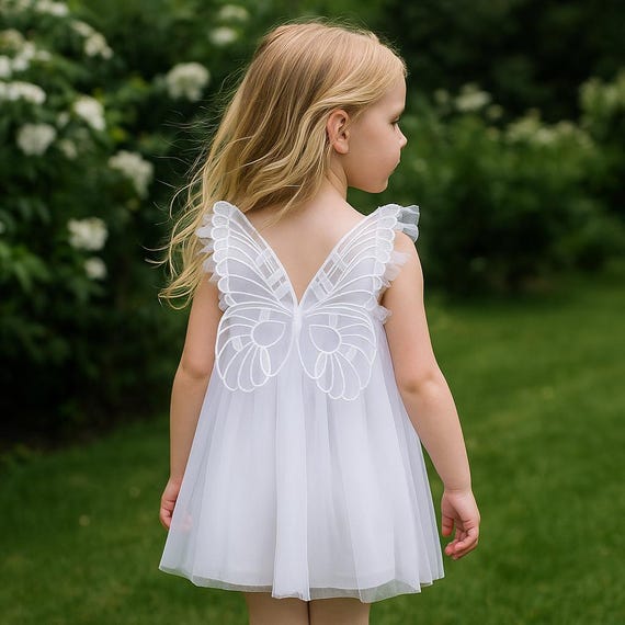 Toddler Girl Tulle Dress with Butterfly Wings - Fairy Princess Birthday Outfit, Sleeveless Summer Party Dress for Baby Girls