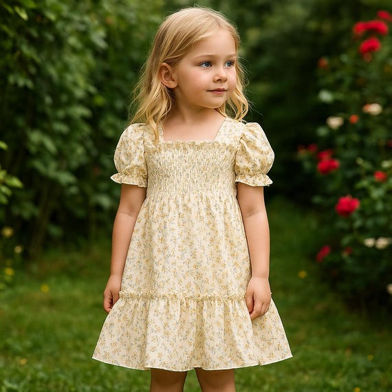 Summer Twirl Dress for Girls  Heart Print (black/red) or Floral (yellow/navy)   Puff Sleeve A-line Toddler Party Dress - Etsy New Zealand