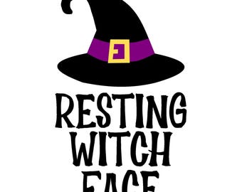 休息中の魔女の顔 SVG：ハロウィーン Cricut デザイン（デジタルダウンロード）