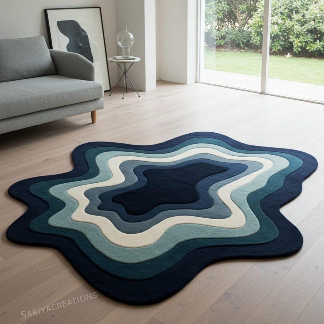 Hand-tufted Wool Area Rug – Abstract Blue Topographic Design - Etsy