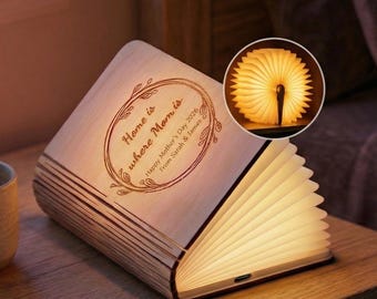 Custom Book Lamp for Mom, Personalized Mothers Day Gift from Daughter Son, Engraved Walnut Wood Night Light, Minimalist Decor for Grandma
