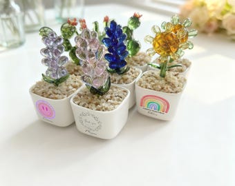 Gepersonaliseerde glazen bloemdecoratie | Handgemaakt bureauornament planten