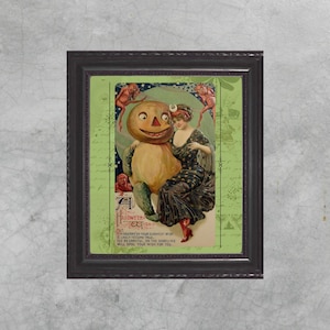 Vintage Halloween Collage | Pumpkin and Lady Halloween Art | Antique Halloween Wall Art | Vintage Halloween Art