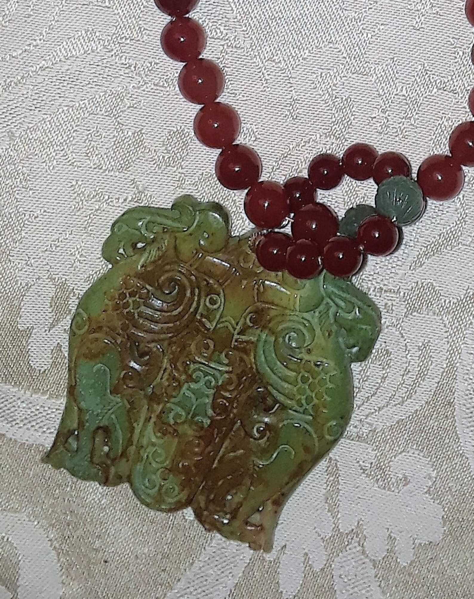 Carved Green Jade Pendant Carnelian Carved Aventurine Gold | Etsy