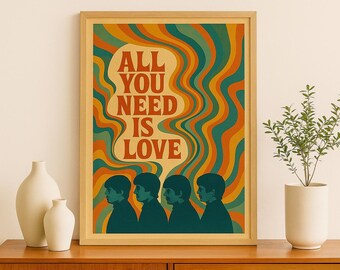 Póster de los Beatles "All You Need Is Love" - Impresión de arte mural retro vintage
