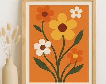Impression d'art murale florale groovy des années 70 : affiche de fleurs abstraites rétro (téléchargement numérique)